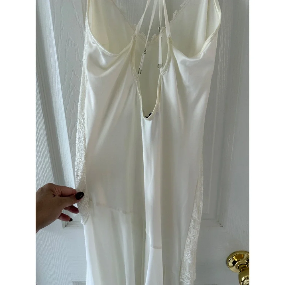 Delicates Ivory Lace Swiss Dot Asymmetrical Slip Dress Small Bridal Nightgown
